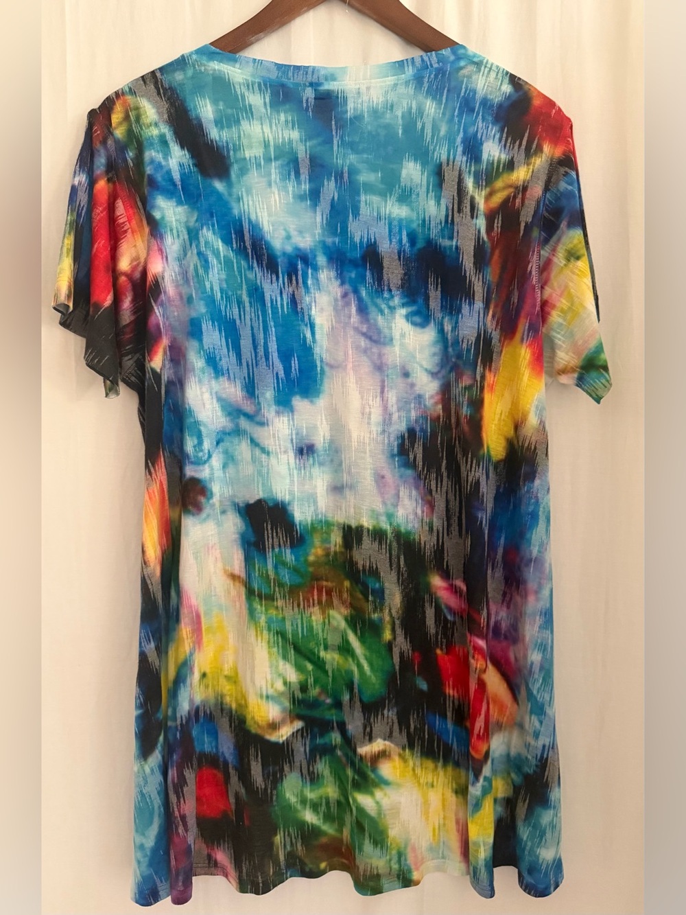 Nally & Millie  Multicolor Abstract Print Scoop Neck Short Sleeve Top - 2X - Picture 2 of 8